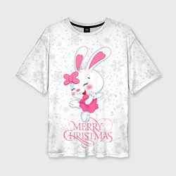 Женская футболка оверсайз Merry Christmas, cute bunny