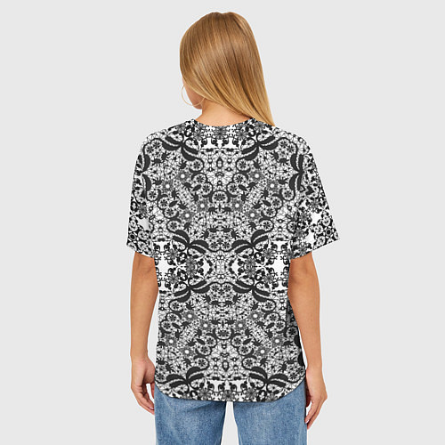 Женская футболка оверсайз Черно-белый ажурный кружевной узор / 3D-принт – фото 4