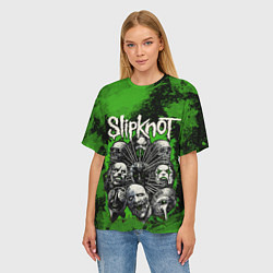 Футболка оверсайз женская Slipknot green abstract, цвет: 3D-принт — фото 2