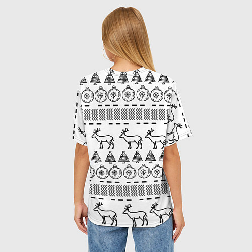 Женская футболка оверсайз Черно-белый узор с оленями / 3D-принт – фото 4