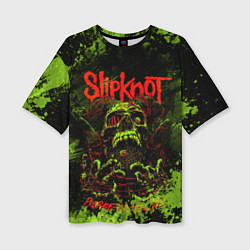 Футболка оверсайз женская Slipknot green череп, цвет: 3D-принт