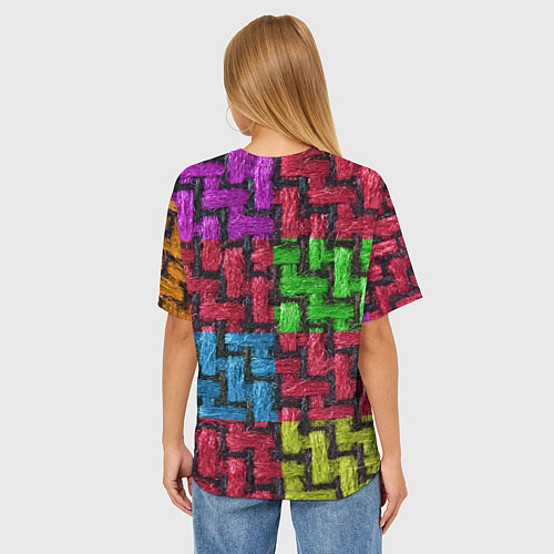 Женская футболка оверсайз Грубая вязка - цветная клетка - fashion 2044 / 3D-принт – фото 4