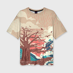 Женская футболка оверсайз Большое дерево на острове в океане