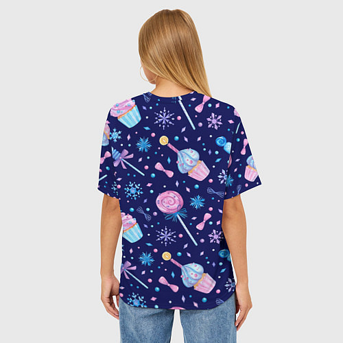 Женская футболка оверсайз Новогодние сладости - леденцы / 3D-принт – фото 4