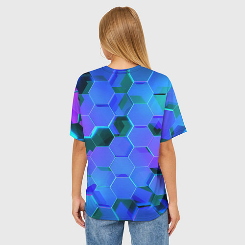 Женская футболка оверсайз Синие неоновые плиты / 3D-принт – фото 4