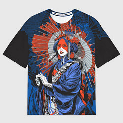 Футболка оверсайз женская Гейша с рваным зонтиком, цвет: 3D-принт