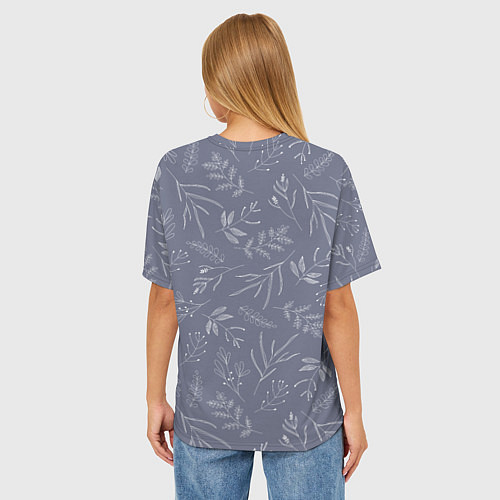 Женская футболка оверсайз Минималистичный растительный узор на серо-голубом / 3D-принт – фото 4