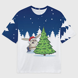 Футболка оверсайз женская Злой кролик и ёлка - 2023, цвет: 3D-принт