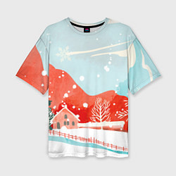 Женская футболка оверсайз Зимние новогодние горы
