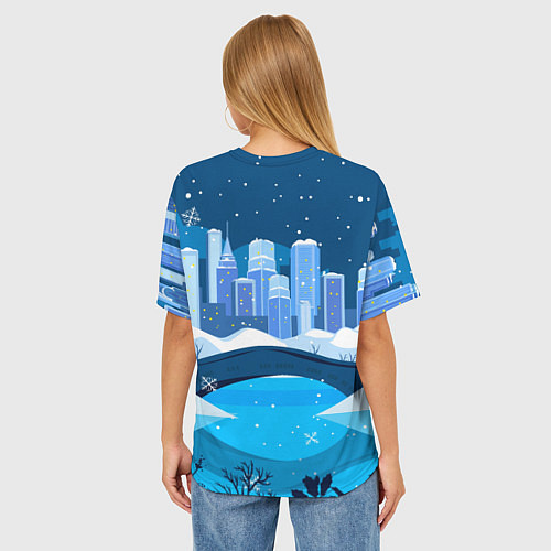 Женская футболка оверсайз Верь в чудеса! - снежный город / 3D-принт – фото 4