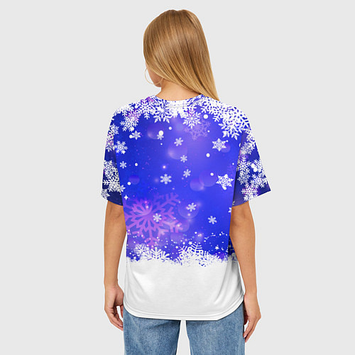 Женская футболка оверсайз Заяц и снежинки / 3D-принт – фото 4