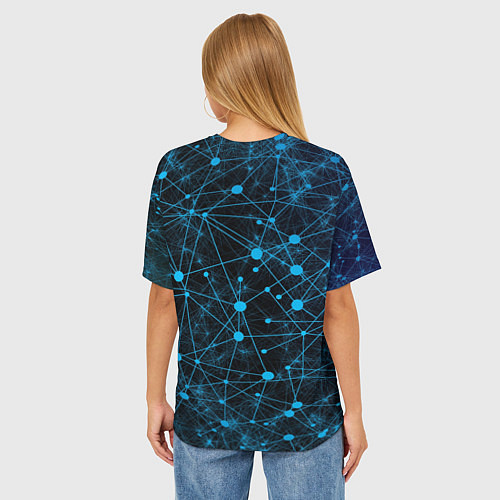 Женская футболка оверсайз Нейроны - всемирная паутина на черном фоне / 3D-принт – фото 4