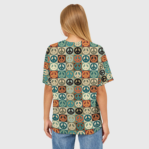 Женская футболка оверсайз Peace symbol pattern / 3D-принт – фото 4