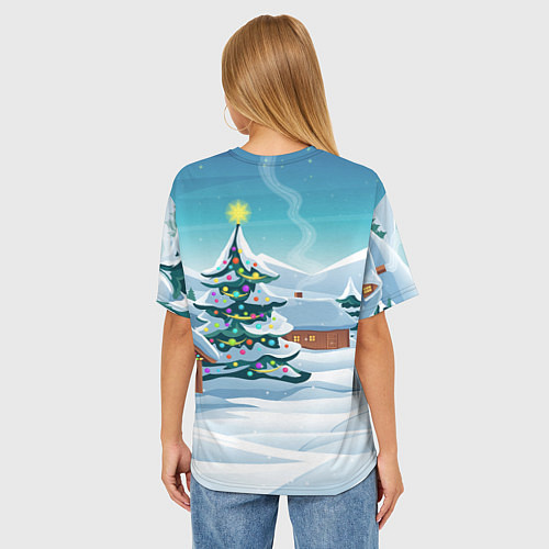 Женская футболка оверсайз Зайка с подарками - новый год / 3D-принт – фото 4