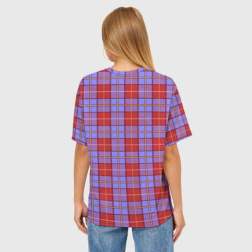 Женская футболка оверсайз Ткань Шотландка красно-синяя / 3D-принт – фото 4