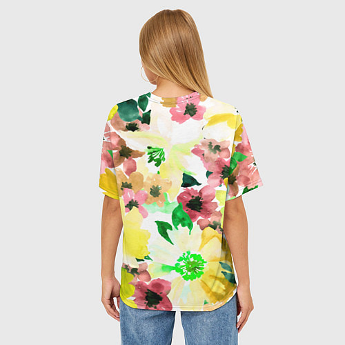 Женская футболка оверсайз Девушка Весна - акварель / 3D-принт – фото 4