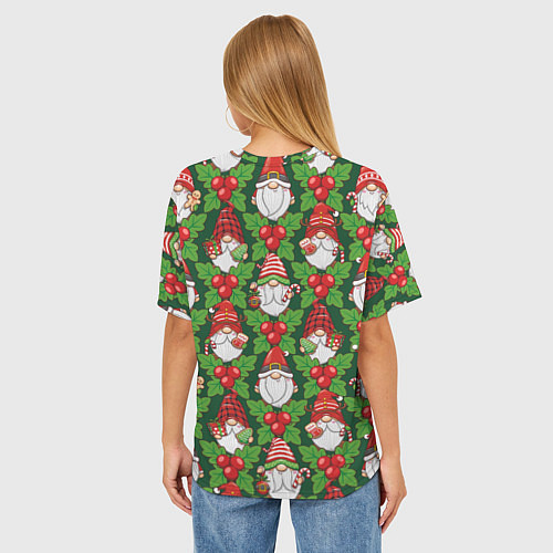 Женская футболка оверсайз Новогодние гномы - паттерн / 3D-принт – фото 4