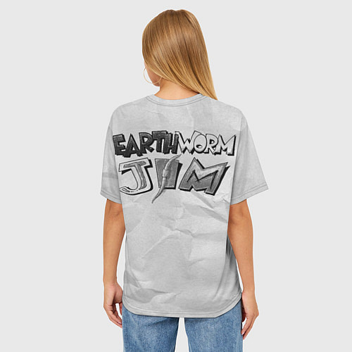 Женская футболка оверсайз Червяк джим - акварель / 3D-принт – фото 4