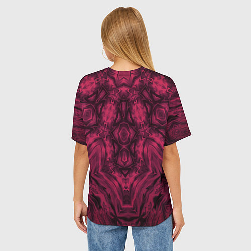 Женская футболка оверсайз Черно красный абстрактный орнамент / 3D-принт – фото 4