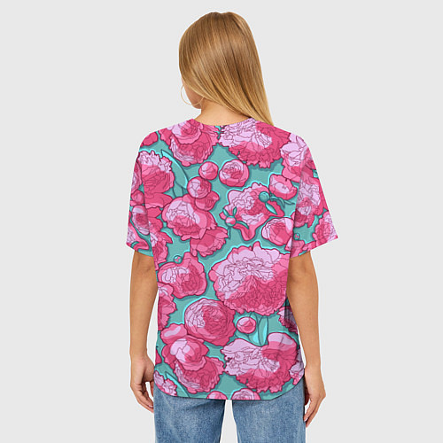 Женская футболка оверсайз Пышные цветы - пионы / 3D-принт – фото 4