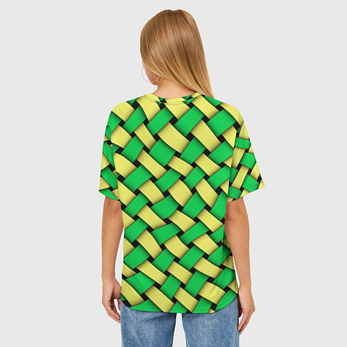 Женская футболка оверсайз Жёлто-зелёная плетёнка - оптическая иллюзия / 3D-принт – фото 4