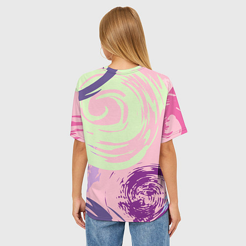 Женская футболка оверсайз Розовый фон и разноцветные круги / 3D-принт – фото 4