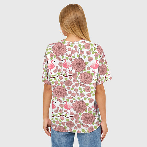 Женская футболка оверсайз Фламинго и лотосы / 3D-принт – фото 4