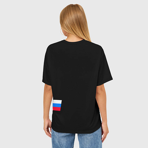 Женская футболка оверсайз Россия и три линии на черном фоне / 3D-принт – фото 4