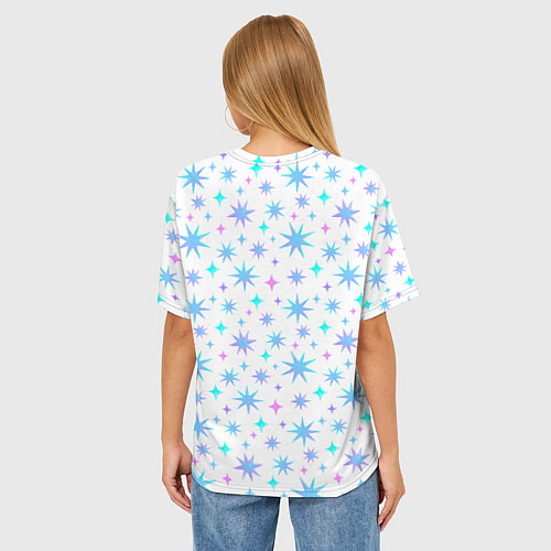 Женская футболка оверсайз Разноцветные звезды на белом фоне / 3D-принт – фото 4