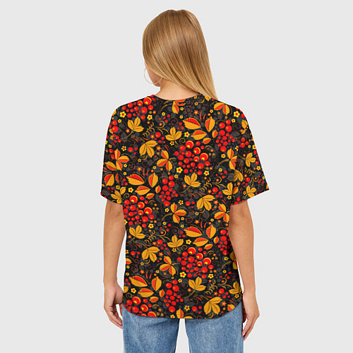 Женская футболка оверсайз Красная рябина хохломой / 3D-принт – фото 4