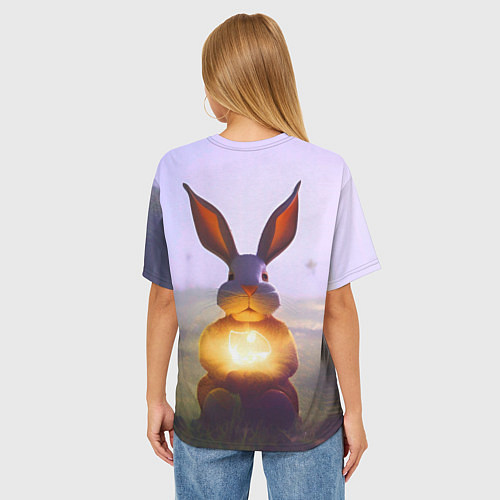 Женская футболка оверсайз Заяц с гирляндой / 3D-принт – фото 4