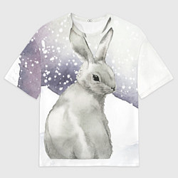 Женская футболка оверсайз Милый кролик на снегу