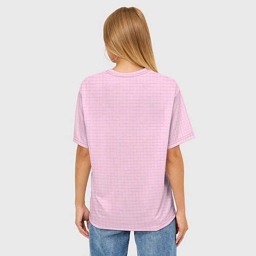 Женская футболка оверсайз Барби - логотип на клетчатом фоне / 3D-принт – фото 4