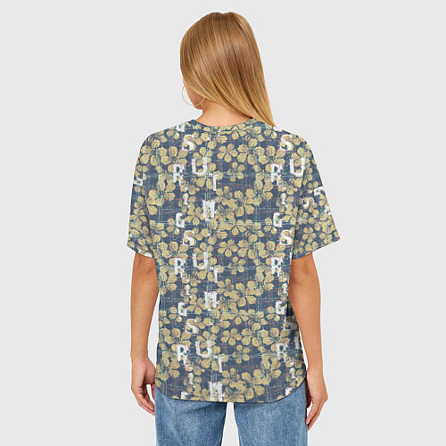 Женская футболка оверсайз Цветы и буквы гранж / 3D-принт – фото 4