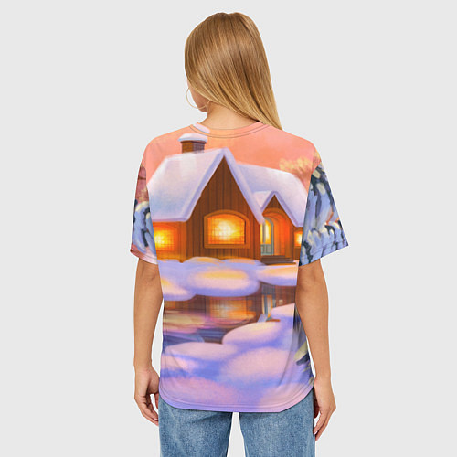 Женская футболка оверсайз Новый год - зайчик с елочкой / 3D-принт – фото 4