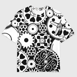 Футболка оверсайз женская Шестеренки в черно-белом стиле, цвет: 3D-принт