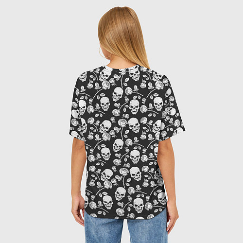 Женская футболка оверсайз Череп и розы с шипами / 3D-принт – фото 4