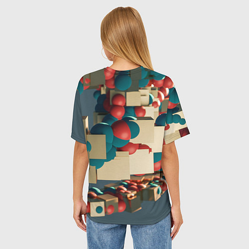 Женская футболка оверсайз Абстрактное совмещение кубиков и шаров / 3D-принт – фото 4