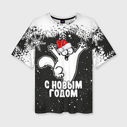 Футболка оверсайз женская С Новым годом - кот Саймона и снежинки, цвет: 3D-принт