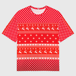 Футболка оверсайз женская Праздничный красный свитер, цвет: 3D-принт