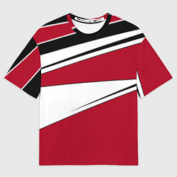 Футболка оверсайз женская Красно черная геометрия на белом, цвет: 3D-принт