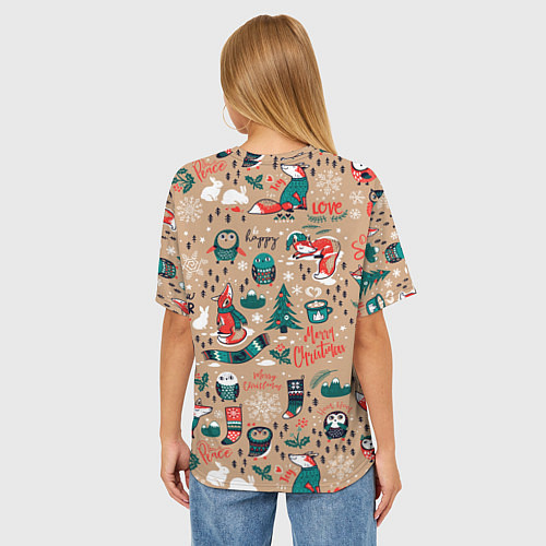 Женская футболка оверсайз New Year Merry Christmas / 3D-принт – фото 4