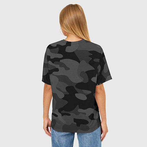 Женская футболка оверсайз Черный ночной камуфляж / 3D-принт – фото 4