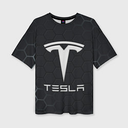 Футболка оверсайз женская Tesla логотип - матовое стекло, цвет: 3D-принт