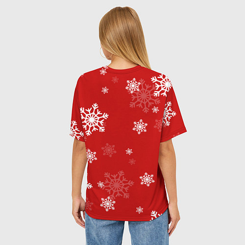Женская футболка оверсайз Пауэр в новогодней шапочке / 3D-принт – фото 4