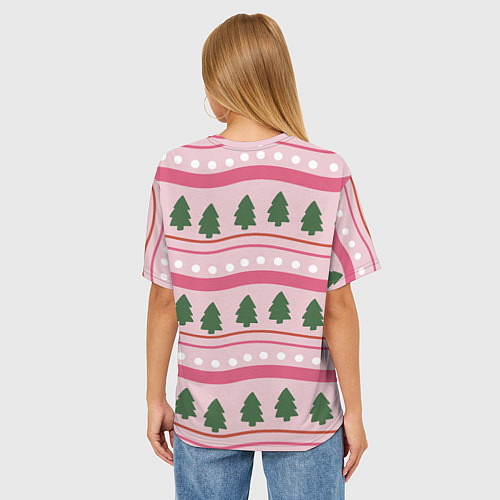 Женская футболка оверсайз Новогодний свитер: розовый / 3D-принт – фото 4