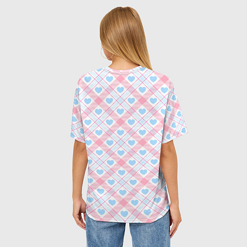 Женская футболка оверсайз Милый кролик и сердечки / 3D-принт – фото 4