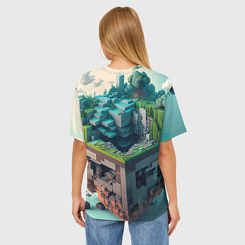 Женская футболка оверсайз Блоки Майнкрафт / 3D-принт – фото 4