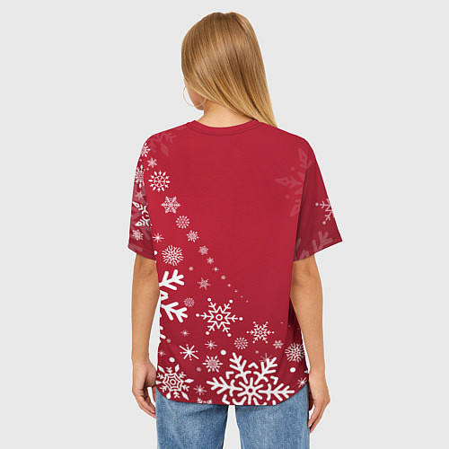 Женская футболка оверсайз Новогодний олень и снежинки / 3D-принт – фото 4