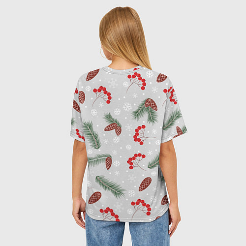 Женская футболка оверсайз Зимние ягоды и шишки / 3D-принт – фото 4